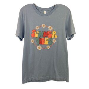 Summer Vibes Blue Short Sleeve Graphic Print T-shirt Women Size Med Bella Canvas